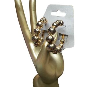 Gold beaded hoop post back earrings